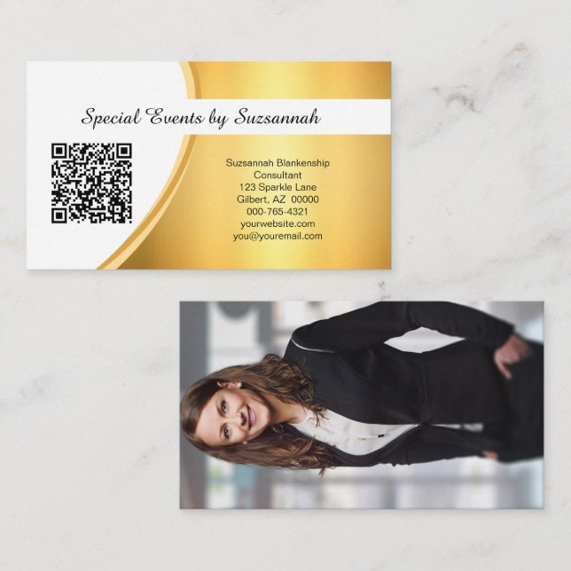 Carte De Visite Code QR de photo personnalisée pour l'or professio (Devant / Derrière)