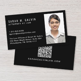 Carte De Visite Code QR de photo professionnelle noir