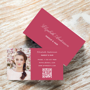 Carte De Visite Code qr de photo rose élégant