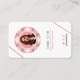 Carte De Visite Code QR de photo rose minimale avec motif