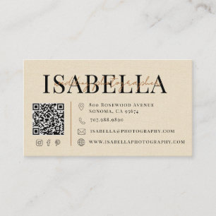 Carte De Visite Code QR de photographe de mariage moderne en lin f