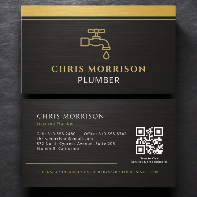 Carte De Visite Code QR de plombier moderne (Créateur téléchargé)