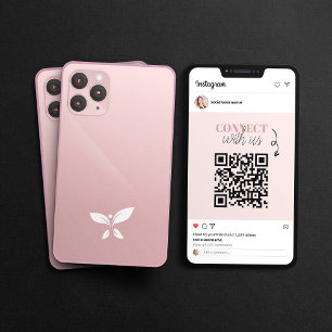 Carte De Visite Code QR de publication Instagram minimaliste rose 