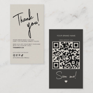 Carte De Visite Code QR de remerciement de commande moderne beige