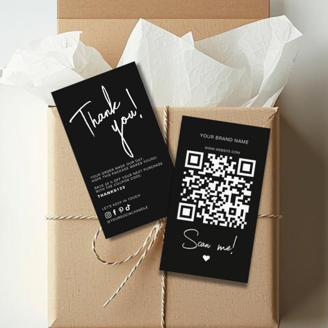 Carte De Visite Code QR de remerciement de commande moderne noir e (Créateur téléchargé)