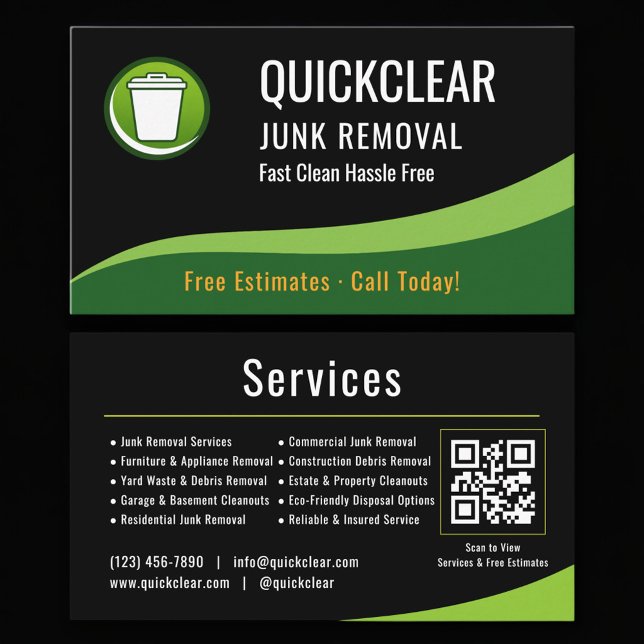Carte De Visite Code QR de retrait de déchets professionnel (Créateur téléchargé)
