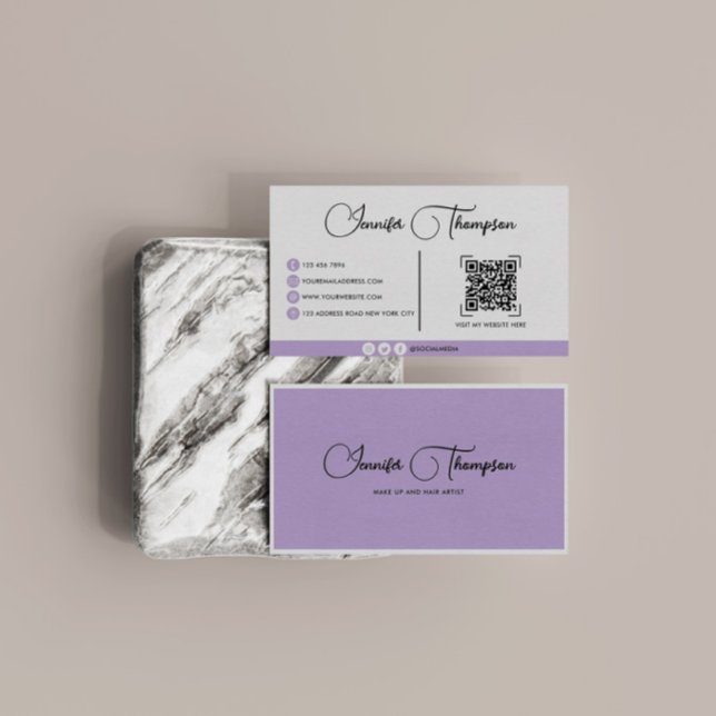 Carte De Visite Code QR de script de violet professionnel moderne (Créateur téléchargé)