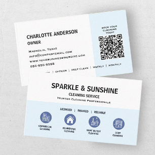 Carte De Visite Code QR de service de nettoyage moderne bleu