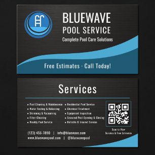 Carte De Visite Code QR de service de piscine métallisé