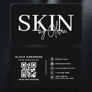 Carte De Visite Code QR de soins de la peau noir blanc
