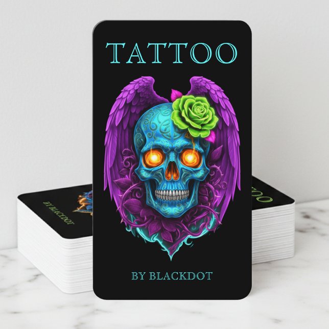 Carte De Visite Code QR de studio de tatouage professionnel (Créateur téléchargé)