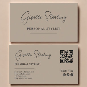 Carte De Visite Code QR de stylet neutre taupe pour styliste perso