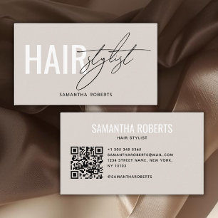 Carte De Visite Code QR de styliste capillaire moderne beige
