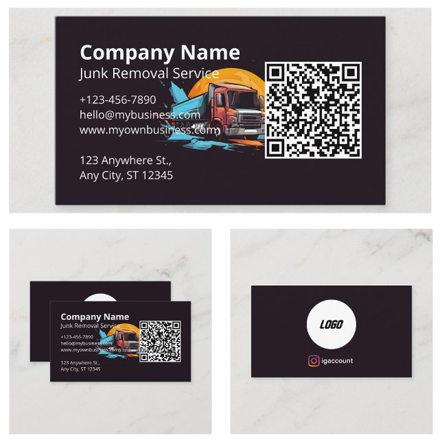 Carte De Visite Code QR de suppression de junk du logo moderne (Modern Logo Junk Removal QR Code Business Card
)