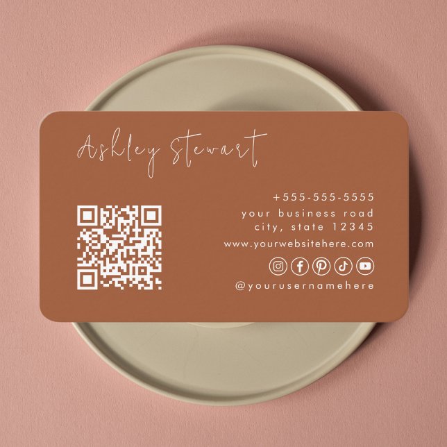 Carte De Visite Code Qr de Terracotta professionnel Script minimal (Créateur téléchargé)