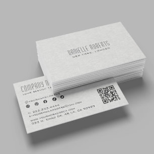 Carte De Visite Code QR de texture de lin gris clair