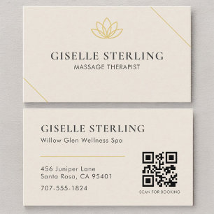 Carte De Visite Code QR de thérapeute de massage beige neutre