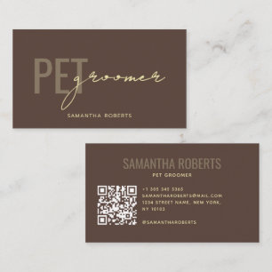 Carte De Visite Code QR de toiletteur pour animaux moderne marron