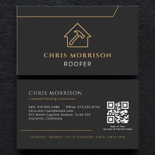 Carte De Visite Code QR de toiture Entreprise de toiture Black Gol