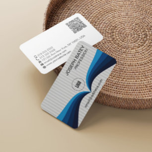 Carte De Visite Code QR de vague bleue élégant moderne professionn