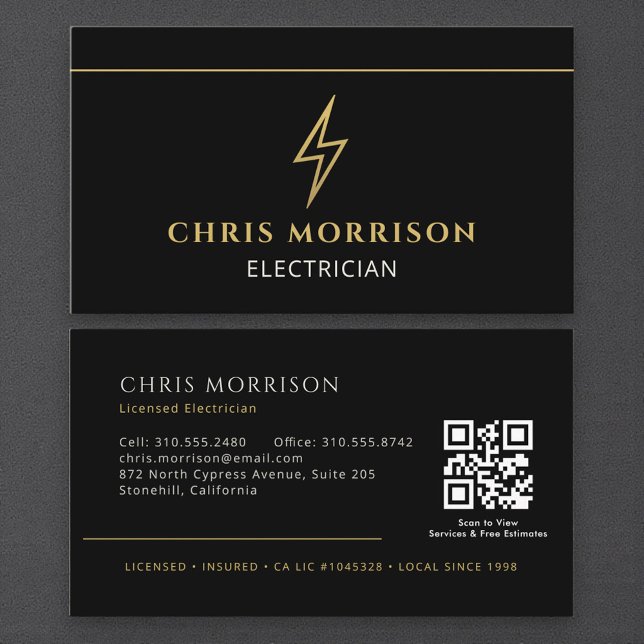Carte De Visite Code QR d'électricien moderne (Créateur téléchargé)