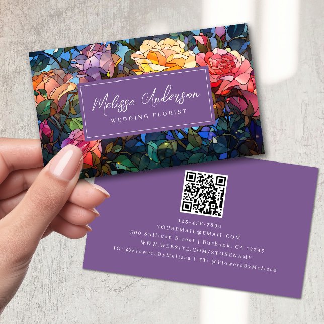 Carte De Visite Code QR des Roses de la flore en verre tendu (Créateur téléchargé)
