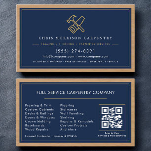 Carte De Visite Code QR des services de menuiserie professionnelle