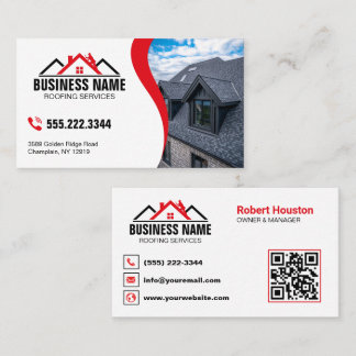 Carte De Visite Code QR des services de toiture bleus professionne