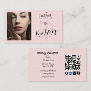Carte De Visite Code QR d'icône sociale de script rose Blush Photo