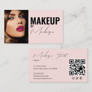 Carte De Visite Code QR d'icône sociale de script rose Blush Photo