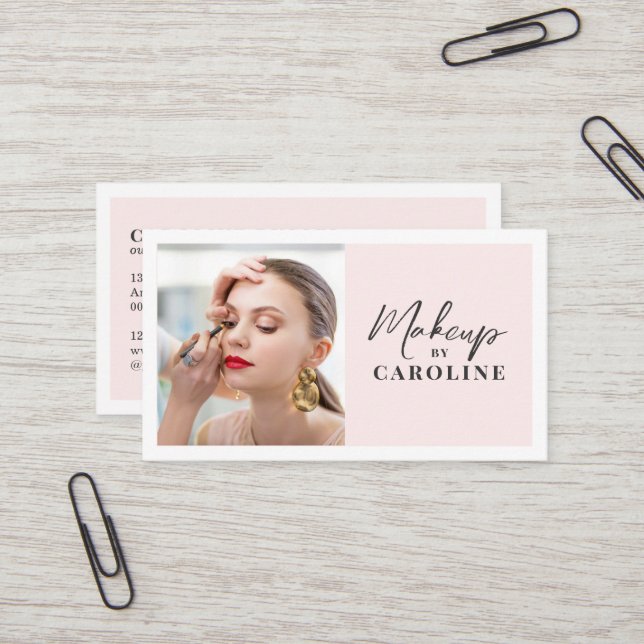 Carte De Visite Code QR d'icône sociale de script rose Blush Photo (Devant/Arrière en situation)