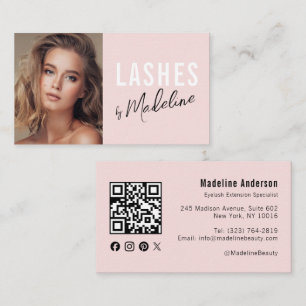 Carte De Visite Code QR d'icône sociale de script rose Blush Photo