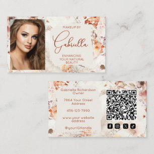 Carte De Visite Code QR d'icône sociale florale élégante Photo Maq