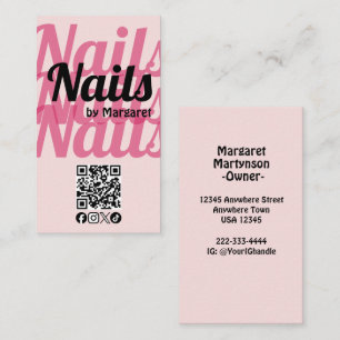 Carte De Visite Code QR d'icône sociale gras rose Blush pour salon