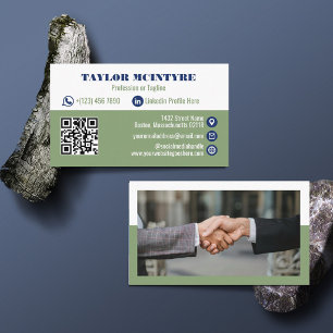 Carte De Visite Code QR d'icônes professionnelles Olive & Bleu mar