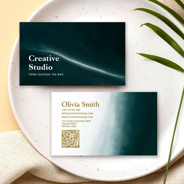 Carte De Visite Code QR Directeur Créatif Moderne Marbre Vert (Créateur téléchargé)