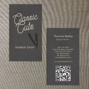 Carte De Visite Code QR du Barber Shop de script rétro