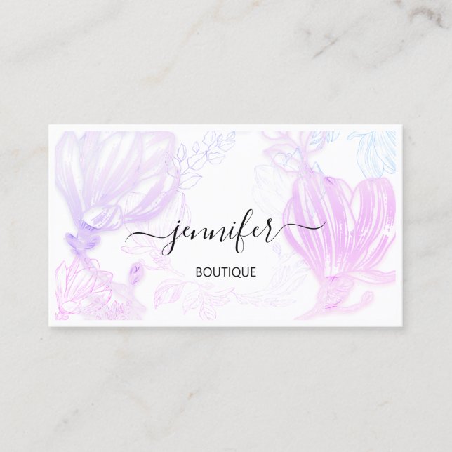 Carte De Visite Code QR du cadre de fleurs Logo personnalisé rose  (Devant)