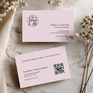 Carte De Visite Code QR du courtier d'assurance Chic Pink
