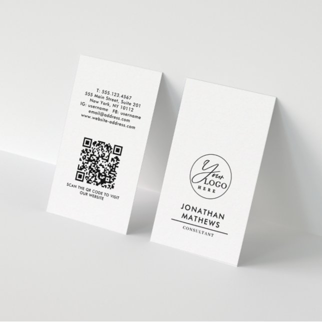 Carte De Visite Code QR du logo blanc clair générique professionne (Créateur téléchargé)