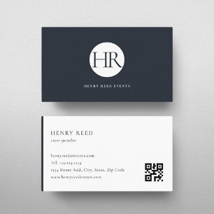 Carte De Visite code QR du logo monogramme Navy foncé