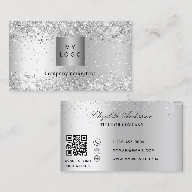 Carte De Visite Code QR du logo Silver (Devant / Derrière)
