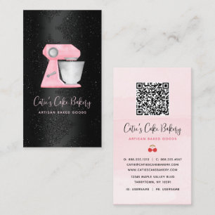 Carte De Visite Code QR du mélangeur rose pastel de boulangerie su