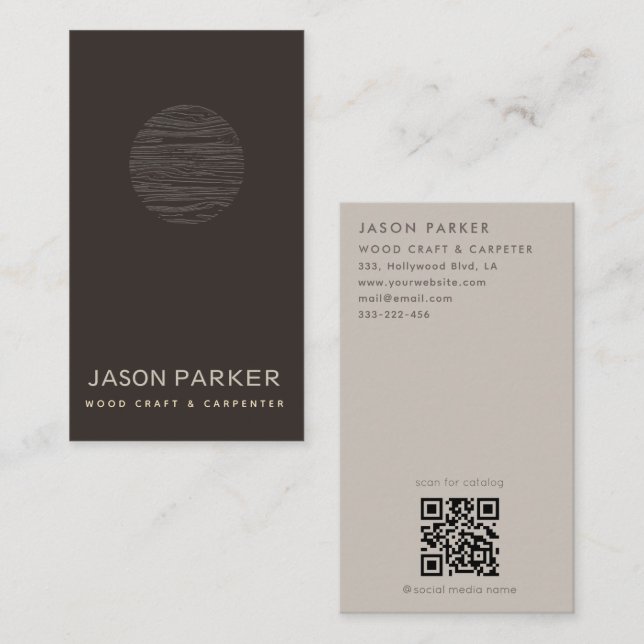 Carte De Visite Code Qr du menuisier professionnel moderne (Devant / Derrière)