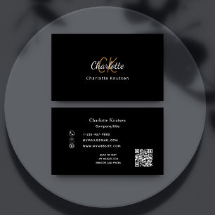 Carte De Visite Code Qr du monogramme en or noir