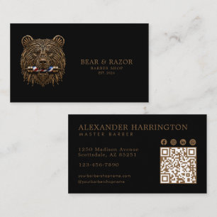 Carte De Visite Code Qr du Salon de Coiffure Bronze Bear Professio
