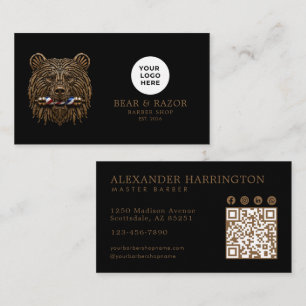Carte De Visite Code Qr du Salon de Coiffure Bronze Bear Professio