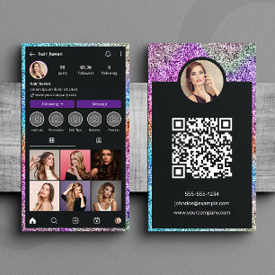 Carte De Visite Code QR du salon de coiffure Instagram Modern Glit
