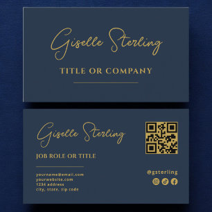 Carte De Visite Code QR du script de la compagnie Blue Gold Navy