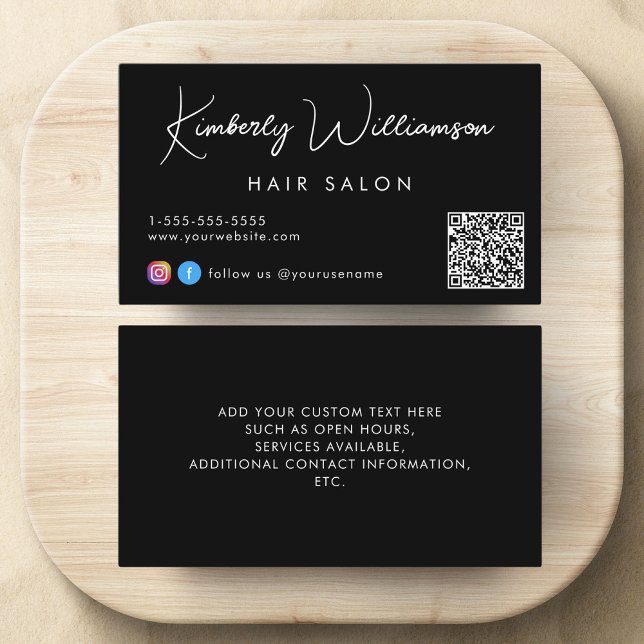 Carte De Visite Code QR du script de signature noir (Empower your name in our signature script as your logo and brand identity)